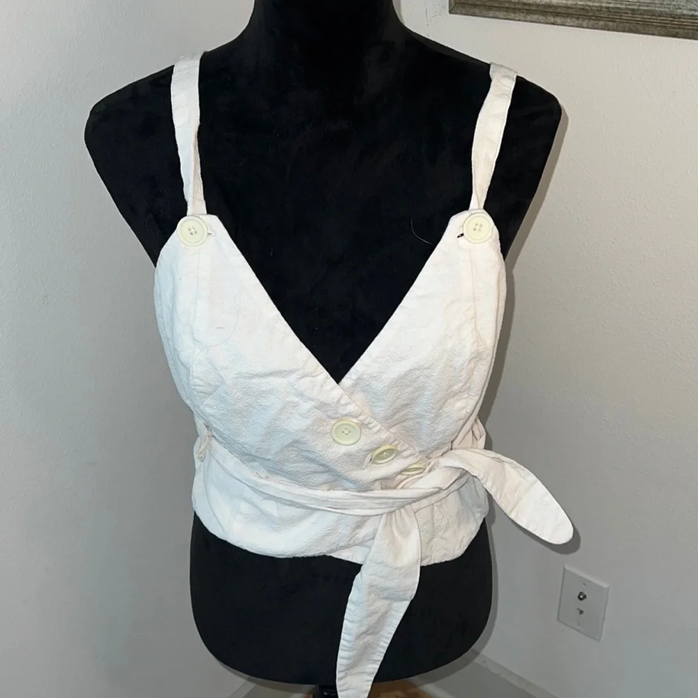 Free People Endless Summer Little‎ tied up ivory cotton top blouse Sz L